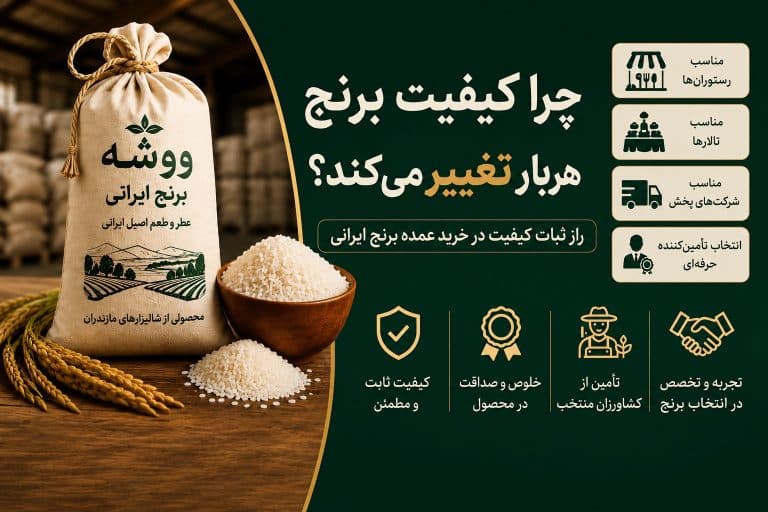 دلایل تفاوت کیفیت برنج ایرانی در سفارش‌های مختلف و راهنمای انتخاب تأمین‌کننده مطمئن