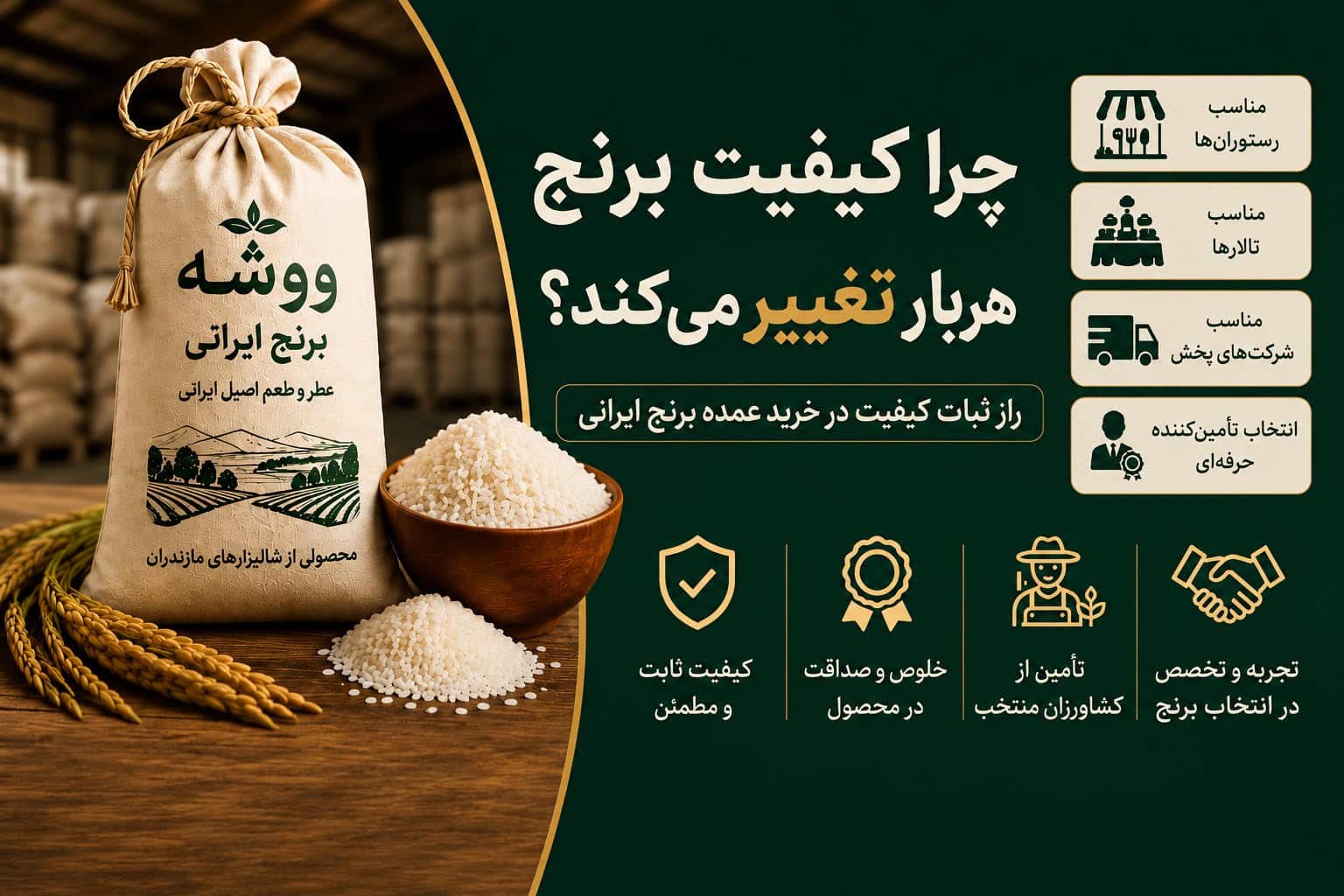 دلایل تفاوت کیفیت برنج ایرانی در سفارش‌های مختلف و راهنمای انتخاب تأمین‌کننده مطمئن